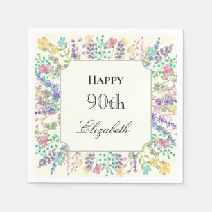 Farbenfrohe Blumige 90. Geburtstagsserviette Serviette