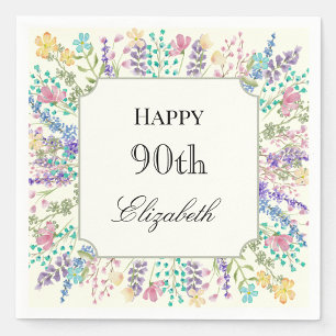 Farbenfrohe Blumige 90. Geburtstagsserviette Serviette