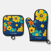 Farbenfrohe, blutdrucksenkende Blume im Dopamin-St Ofenhandschuh & Topflappen-Set (Vorderseite)