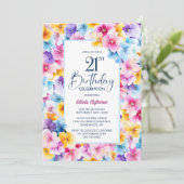 Farbenfrohe Blüte 21. Geburtstag Party Einladung (Stehend Vorderseite)