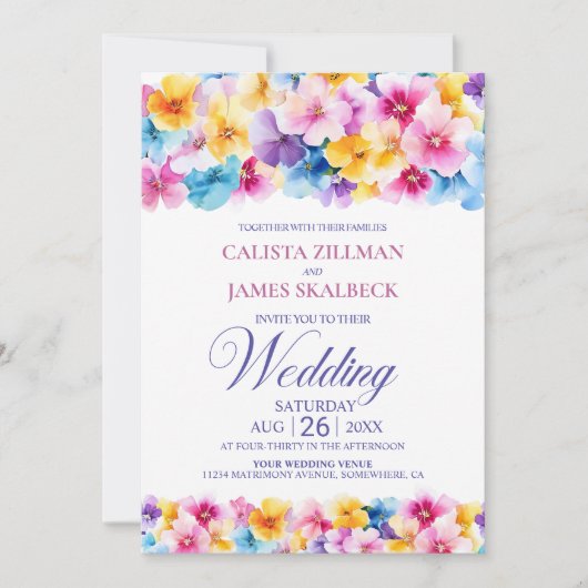 Farbenfrohe Blüte auf einer Hochzeit Einladung (Vorderseite)