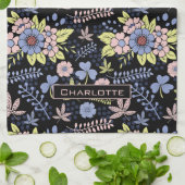 Farbenfrohe Blüte Blumenmuster nahtlos mit Namen Geschirrtuch (Gefaltet)
