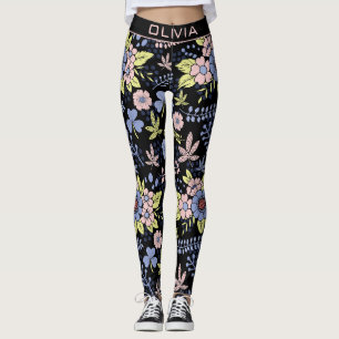 Farbenfrohe Blüte Blumenmuster nahtlos mit Namen Leggings