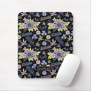 Farbenfrohe Blüte Blumenmuster nahtlos mit Namen Mousepad