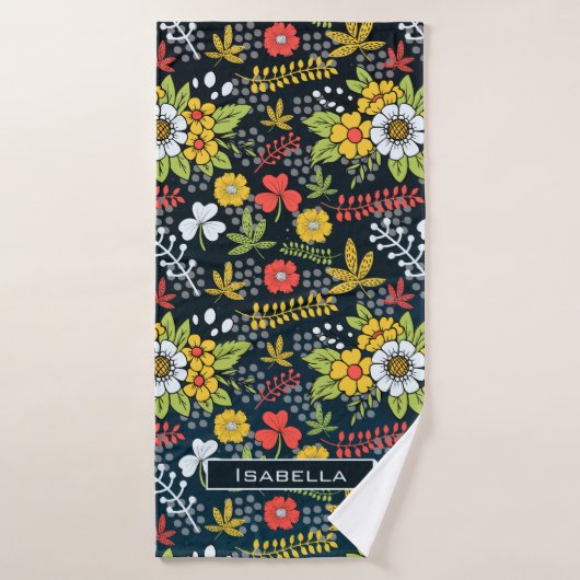 Farbenfrohe Blüte Blumenmuster personalisierter Na Badehandtuch (Badehandtuch)