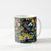 Farbenfrohe Blüte Blumenmuster personalisierter Na Kaffeetasse (VorderseiteRechts)