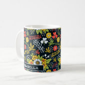 Farbenfrohe Blüte Blumenmuster personalisierter Na Kaffeetasse (Vorderseite Links)