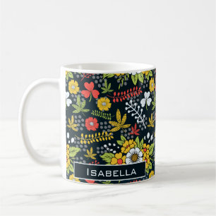 Farbenfrohe Blüte Blumenmuster personalisierter Na Kaffeetasse