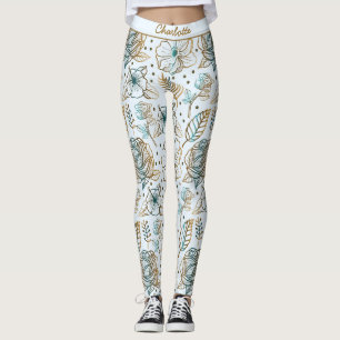 Farbenfrohe Blüte Blumenmuster personalisierter Na Leggings