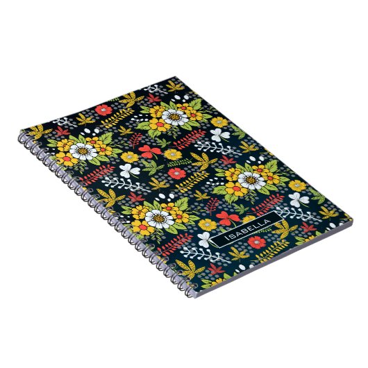 Farbenfrohe Blüte Blumenmuster personalisierter Na Notizblock (Rechte Seite)