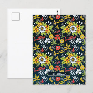 Farbenfrohe Blüte Blumenmuster personalisierter Na Postkarte