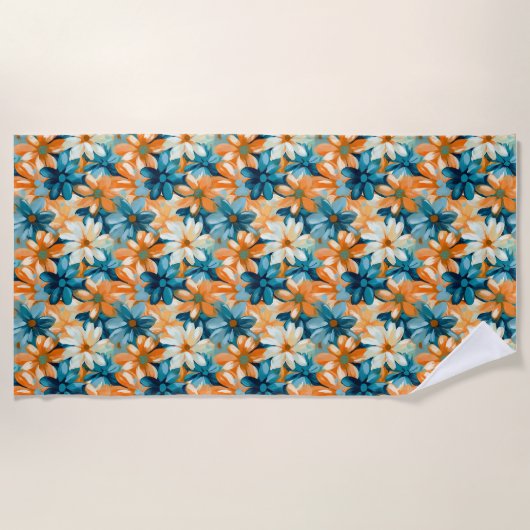 Farbenfrohe Blüte mit blau, orange und gelber Strö Strandtuch (Vorderseite)