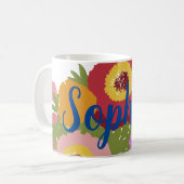 Farbenfrohe Blüte mit Individuelle Name Kaffeetasse (Vorderseite Links)