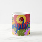 Farbenfrohe Blüte mit Individuelle Name Kaffeetasse (Mittel)