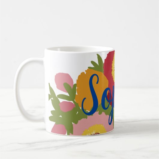 Farbenfrohe Blüte mit Individuelle Name Kaffeetasse (Links)