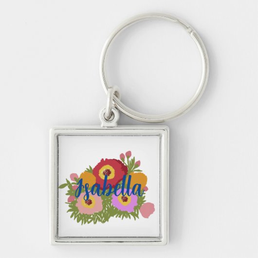 Farbenfrohe Blüte mit Individuelle Name Schlüsselanhänger (Vorne)