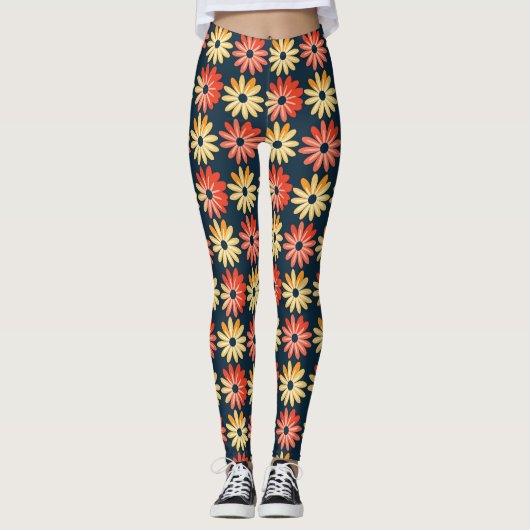 Farbenfrohe Blüte mit roter, orangefarbener Blume Leggings (Vorderseite)