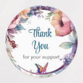 Farbenfrohe Blüte mit Schmetterling Danke Etiketten (Design 2)