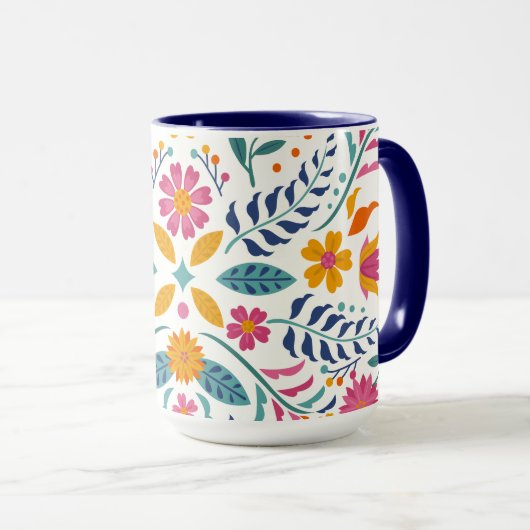 Farbenfrohe Blüte Moderne botanische Blume Tasse (VorderseiteRechts)