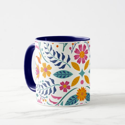 Farbenfrohe Blüte Moderne botanische Blume Tasse (Vorderseite Links)