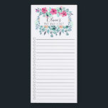 Farbenfrohe Blüte zum Auflisten magnetischer Notep Magnetischer Notizblock<br><div class="desc">Markierte Markthalle mit Markennamen und Markennamen mit einem Aquarellfarben-Blume-Rahmen personalisiert mit Ihrem Namen.</div>