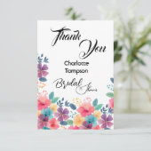 Farbenfrohe Blüten Bridal Bash Dankeskarte (Stehend Vorderseite)