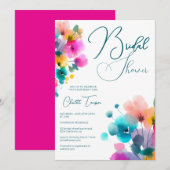Farbenfrohe Blüten Bridal Bash Einladung (Vorne/Hinten)