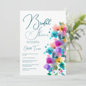 Farbenfrohe Blüten Bridal Bash Einladung (Stehend Vorderseite)