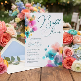 Farbenfrohe Blüten Bridal Bash Einladung