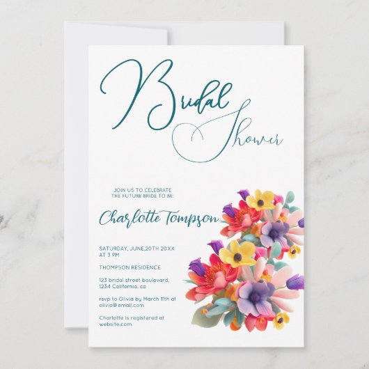 Farbenfrohe Blüten Bridal Bash Einladung (Vorderseite)