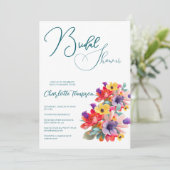 Farbenfrohe Blüten Bridal Bash Einladung (Stehend Vorderseite)