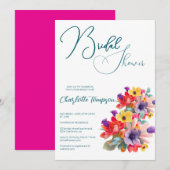 Farbenfrohe Blüten Bridal Bash Einladung (Vorne/Hinten)