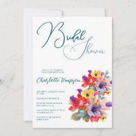 Farbenfrohe Blüten Bridal Bash Einladung