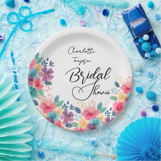 Farbenfrohe Blüten Bridal Bash Pappteller (Party)