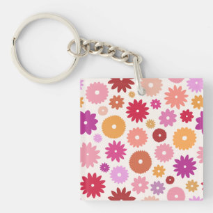 Farbenfrohe Blüten großes Muster Schlüsselanhänger