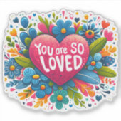 Farbenfrohe Blüten rund um ein liebevolles Herz Aufkleber (Vorderseite)