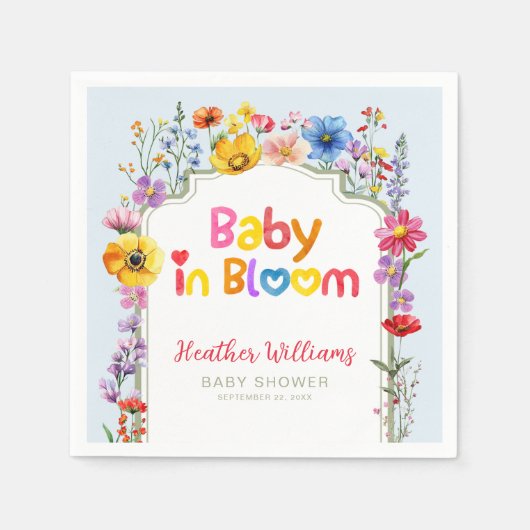 Farbenfrohe Blütenbaby im Bloom Baby Dusche Napkin Serviette (Vorderseite)