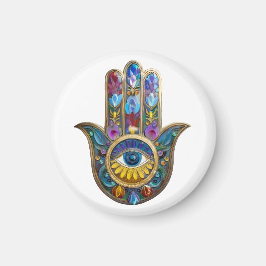 Farbenfrohe Blütenblätter Hamsa Saphir Drittes Aug Magnet (Vorne)