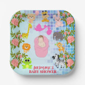 Farbenfrohe Blütenblauer Boho Babydusche Papierpla Pappteller (Vorderseite)