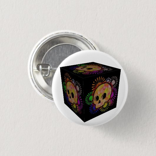 Farbenfrohe Blütenbursche Wasserfarbenkwürfel Button (Vorne & Hinten)