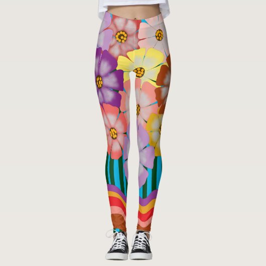 Farbenfrohe Blütencluster Leggings (Vorderseite)