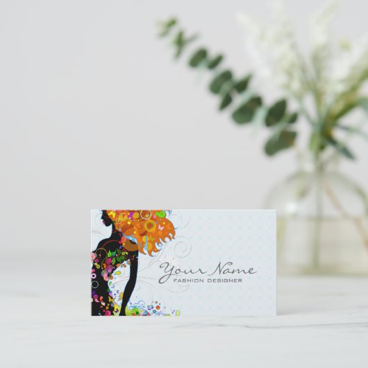 Farbenfrohe Blütenmädchen Visitenkarte (Stehend Vorderseite)