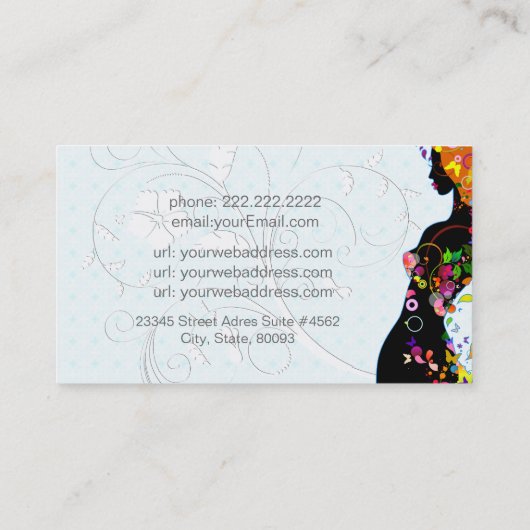 Farbenfrohe Blütenmädchen Visitenkarte (Rückseite)