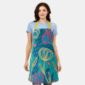 Farbenfrohe Blütenpink-Minze Schürze (Getragen)