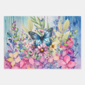 Farbenfrohe Blütenschmetterlinge Geschenkpapier Set (Vorderseite 3)