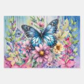 Farbenfrohe Blütenschmetterlinge Geschenkpapier Set (Vorderseite)