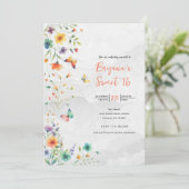 Farbenfrohe Blütenschmetterlinge Süß 16 Einladung (Stehend Vorderseite)