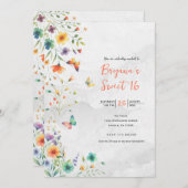 Farbenfrohe Blütenschmetterlinge Süß 16 Einladung (Vorne/Hinten)