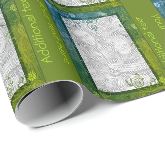 Farbenfrohe Blütenschräge Rahmen Foto Personalisie Geschenkpapier (Rolleneckpunkt)