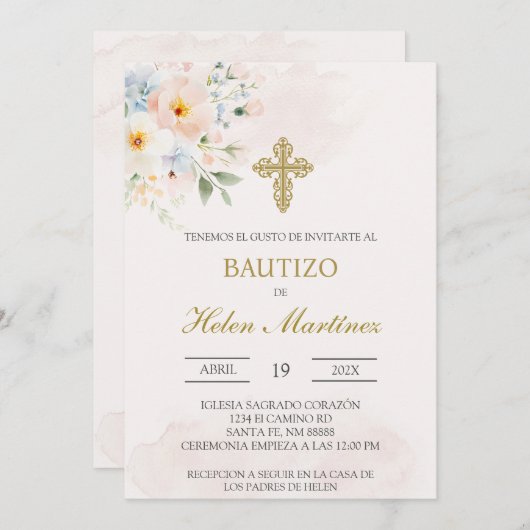 Farbenfrohe Blütentaufe Einladung (Vorne/Hinten)